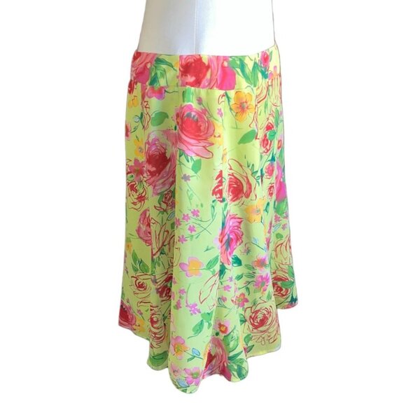 Worthington Womens Floral Yellow Midi Skirt Size 12 A-Line Lightweight & Flowing - Picture 5 of 7